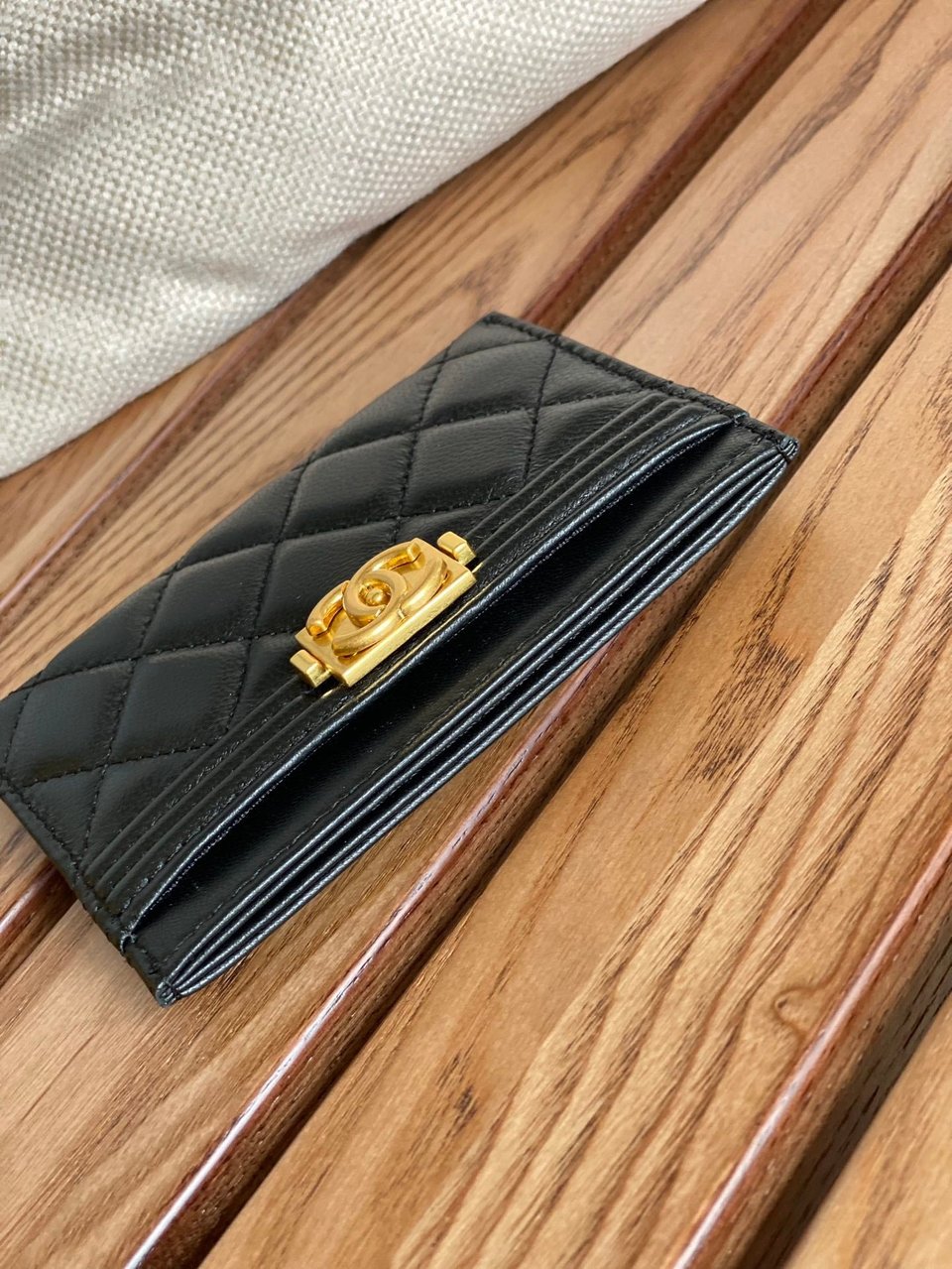 Chanel Boy 11Cm Card Holder Black Lambskin Gold Hardware view 9