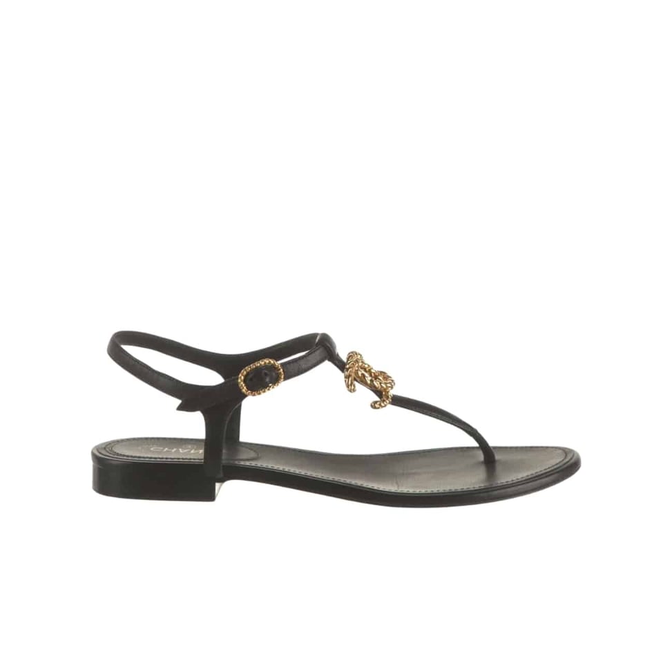 Chanel Gold Cc Logo Thong Sandals Black view 2