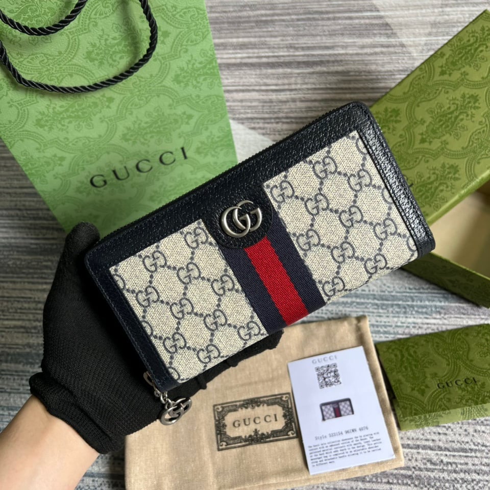 Gucci Ophidia GG Zip Around Wallet Beige With Red and Dark Blue Stripes With Silver Hardware 8in/19cm For Men view 3
