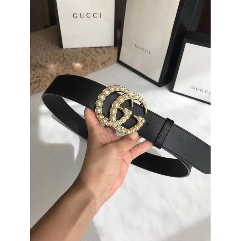 Gucci 40mm Leather Belt With Pearl Double G 453260 view 8