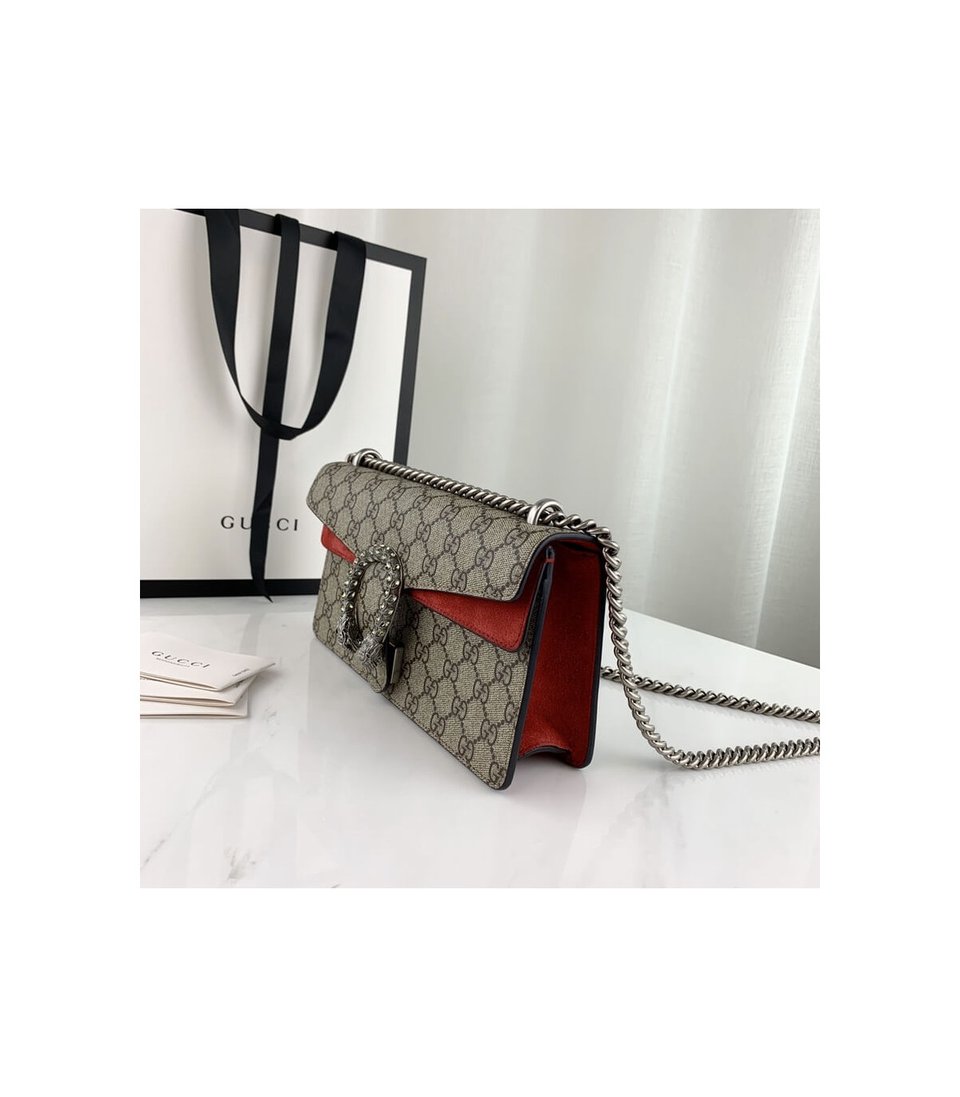 Gucci Dionysus Small Shoulder Bag in GG Supreme with Crystals Red 25cm view 14