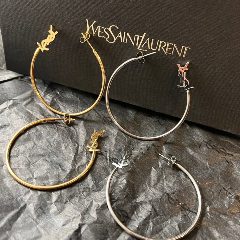 Saint Laurent Ysl Logo Big Round Earrings Silver Tone view 4