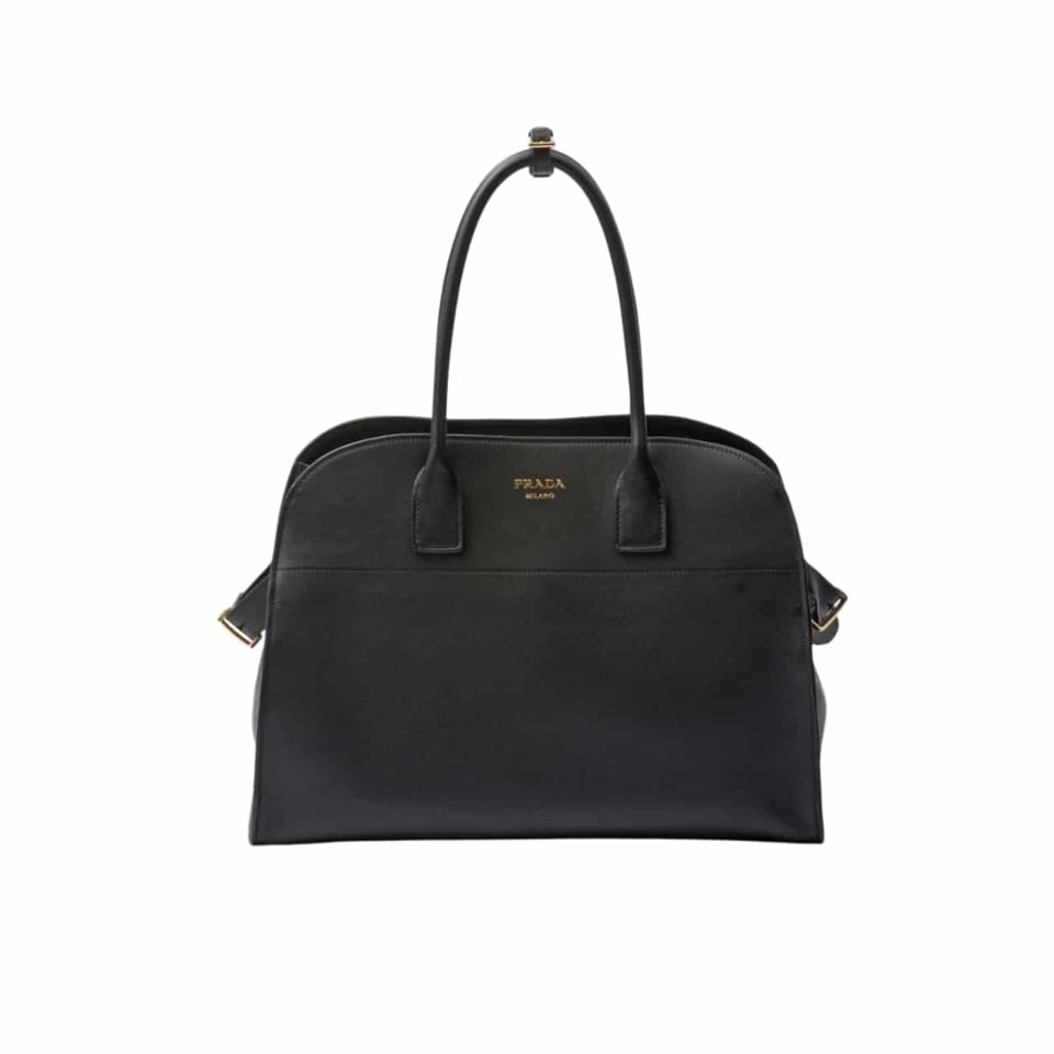Prada Large Leather Tote Bag With Buckles Black 32Cm