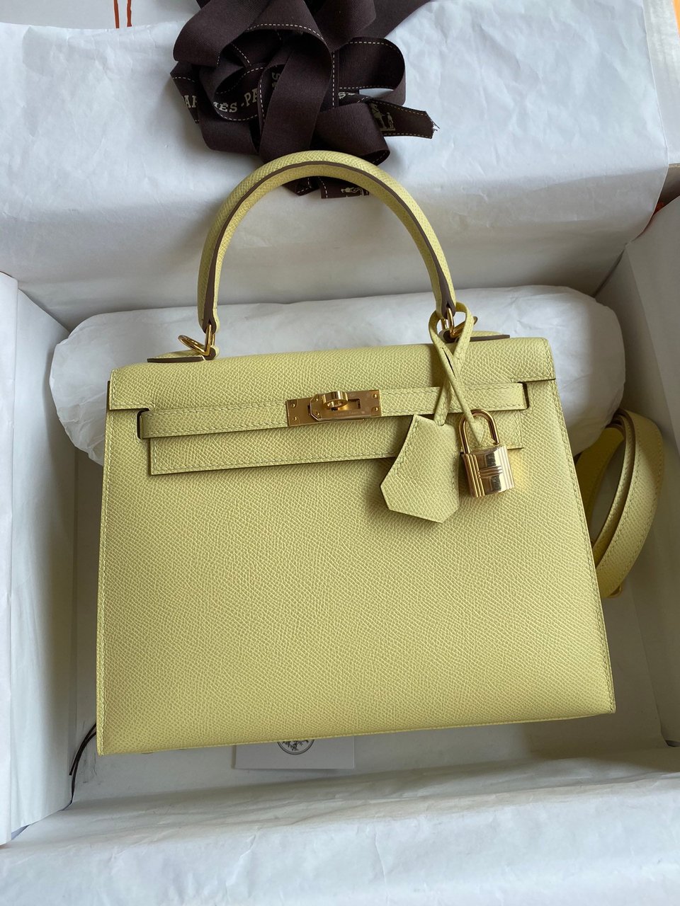 Hermes Kelly 25 Bag In Pastel Yellow Epsom Leather For Women 25cm/10in view 2