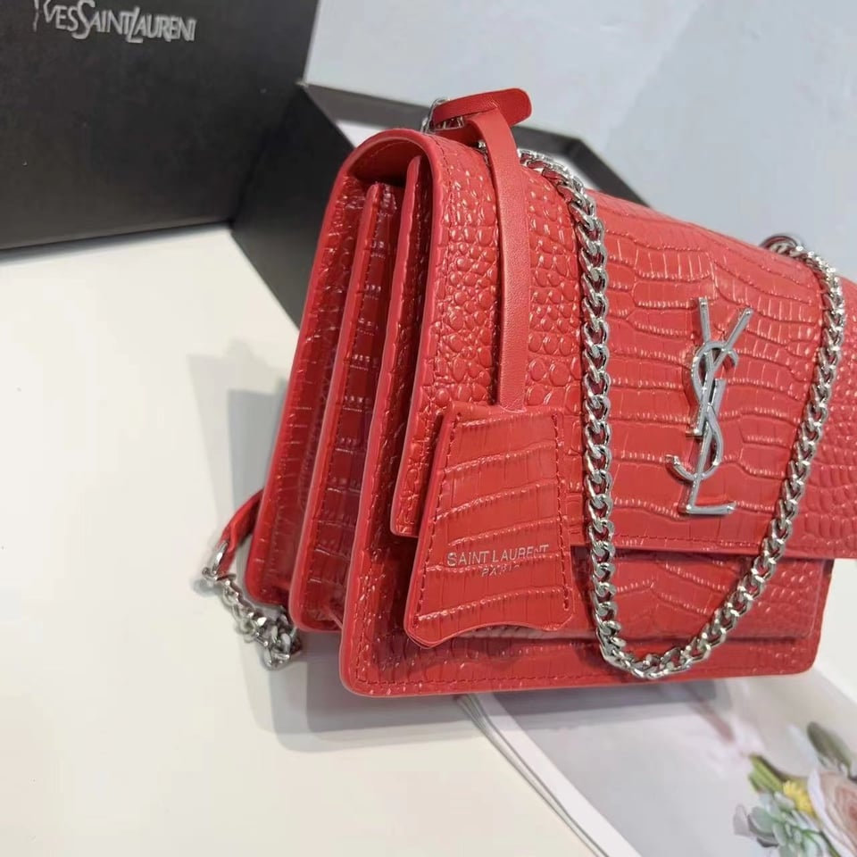 Saint Laurent Sunset Embossed Leather Bag Red view 8