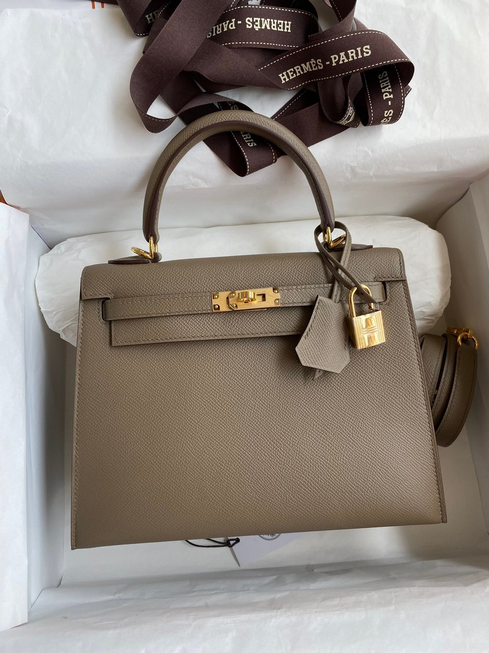 Hermes Kelly 25 Bag In Taupe Epsom Leather For Women 25cm/10in view 2