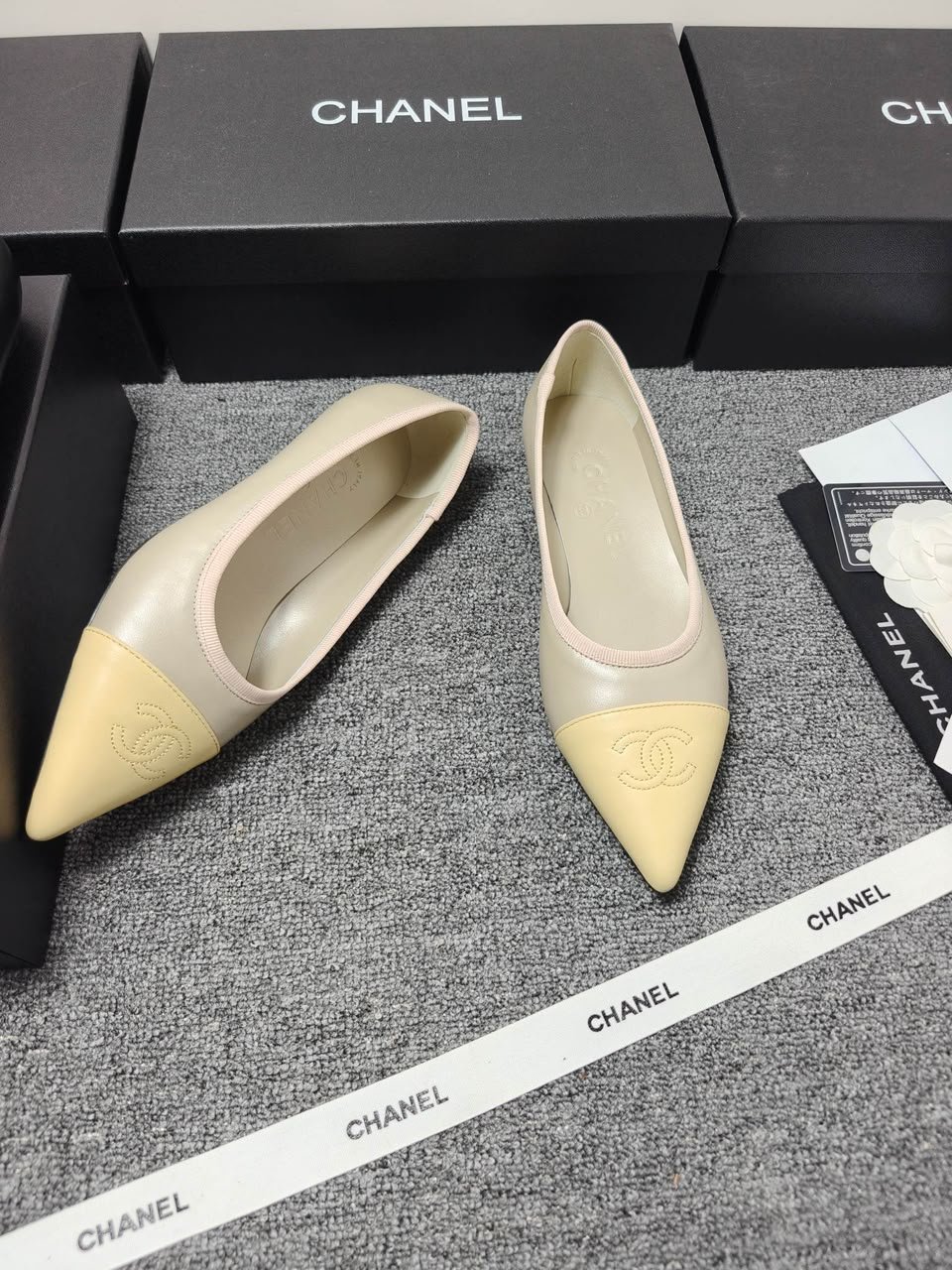 Chanel Ballet Flats In Iridescent Lambskin Light Khaki And Yellow view 10