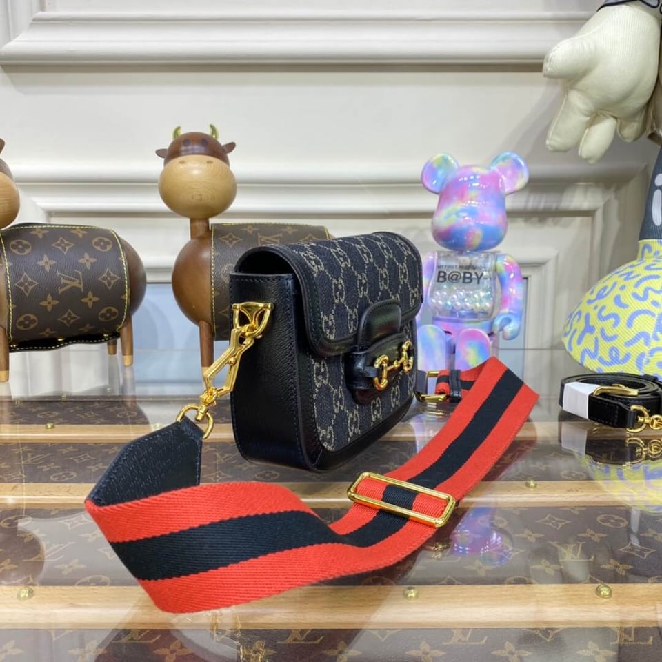 Gucci Horsebit 1955 Denim Mini Bag Black view 3