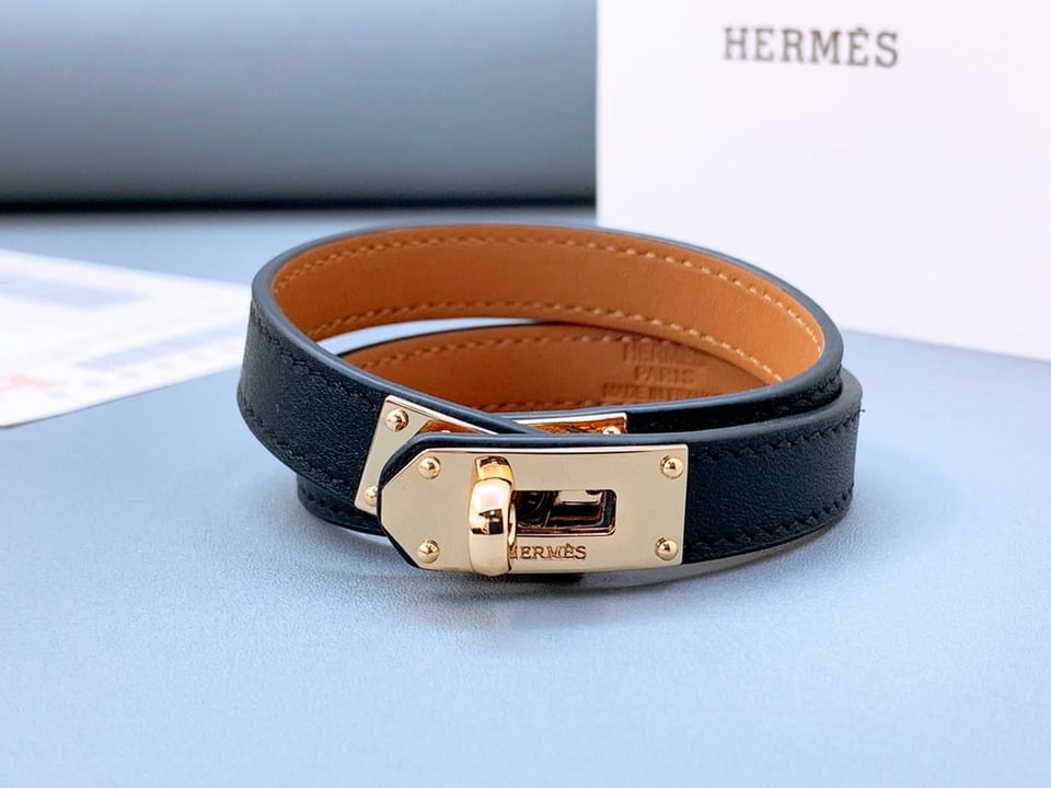 Hermes Kelly Double Tour Bracelet Leather Black H068438Cd89T1 view 2