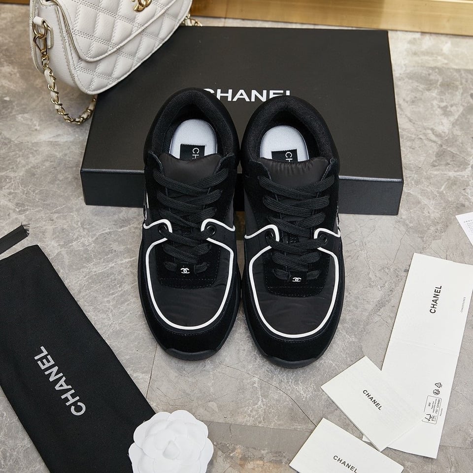 Chanel Suede Reflective Sneakers Black view 6