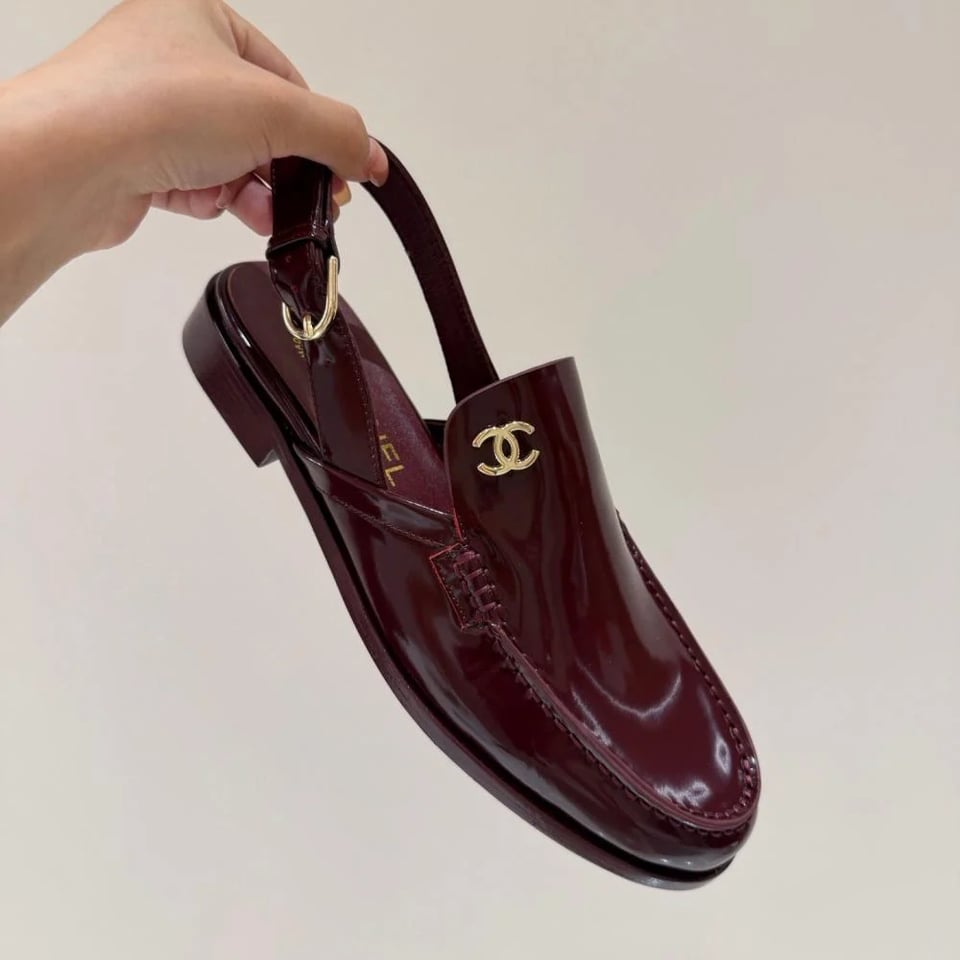 Chanel Patent Calfskin Slingback Mules with CC Logo Burgundy Patent Calfskin G39840 view 2