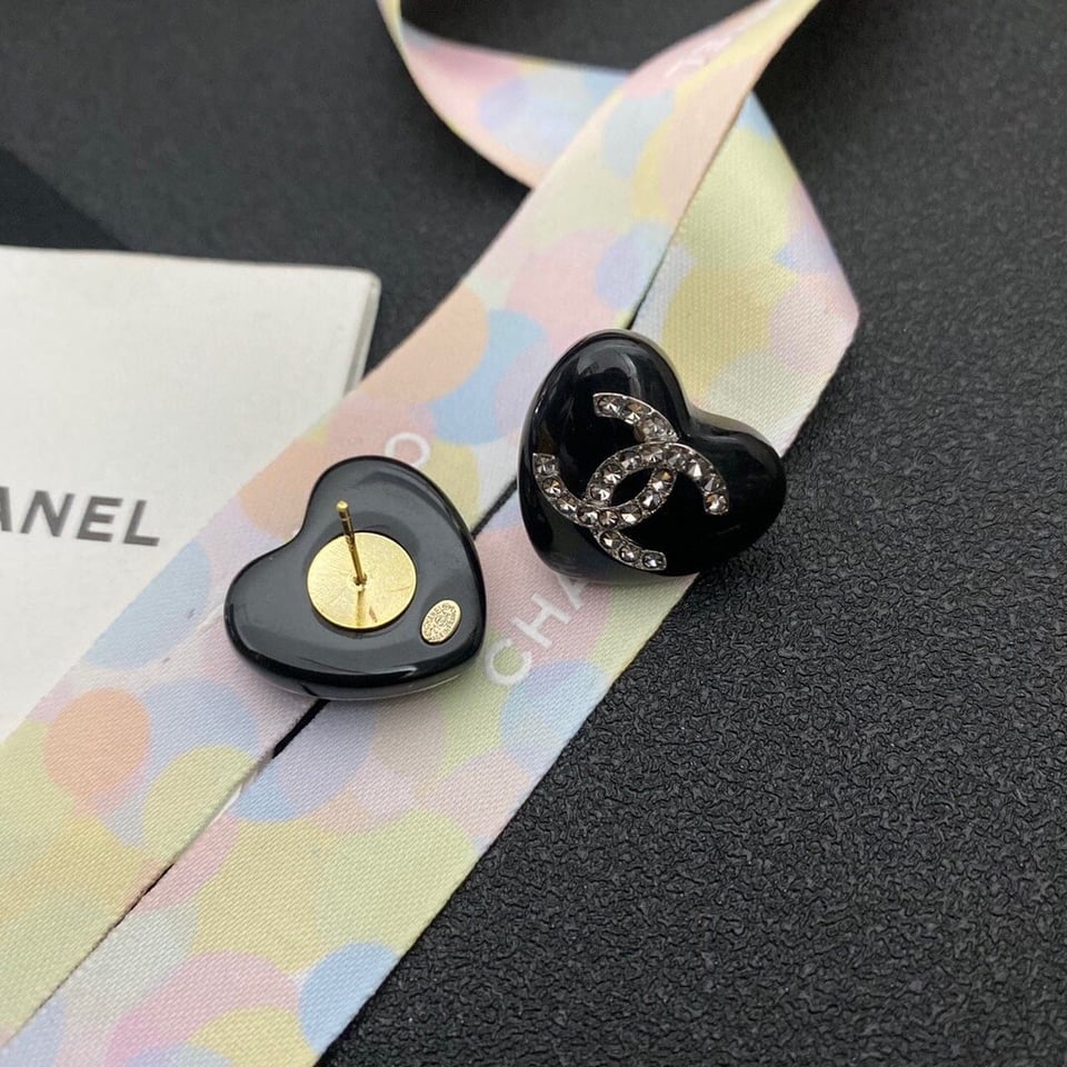 Chanel Heart Black Earrings view 5