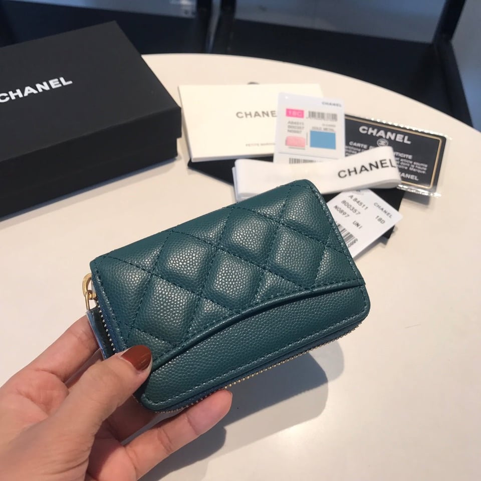 Chanel Zipped Caviar Purse 11 Ocean Calfskin Gold Icon view 7