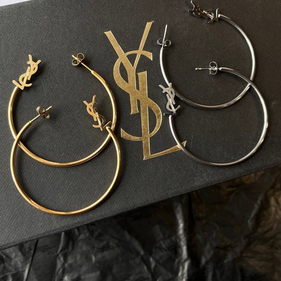 Saint Laurent Ysl Logo Big Round Earrings Silver Tone view 5