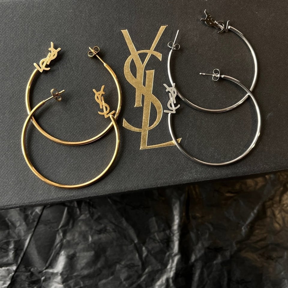 Saint Laurent Ysl Logo Big Round Earrings Silver Tone view 3