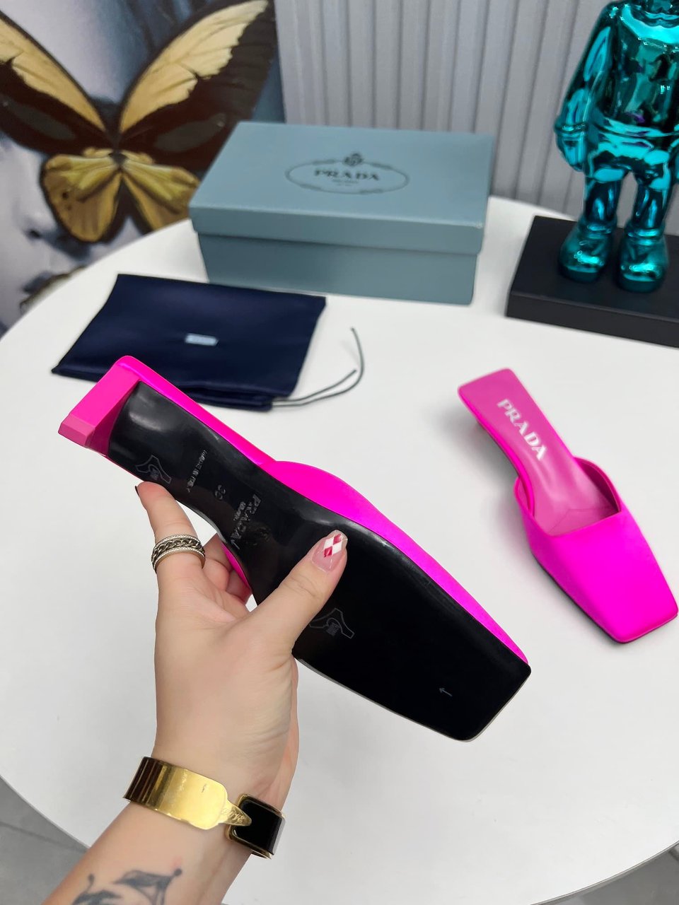 Prada Leather Mules Pink view 3