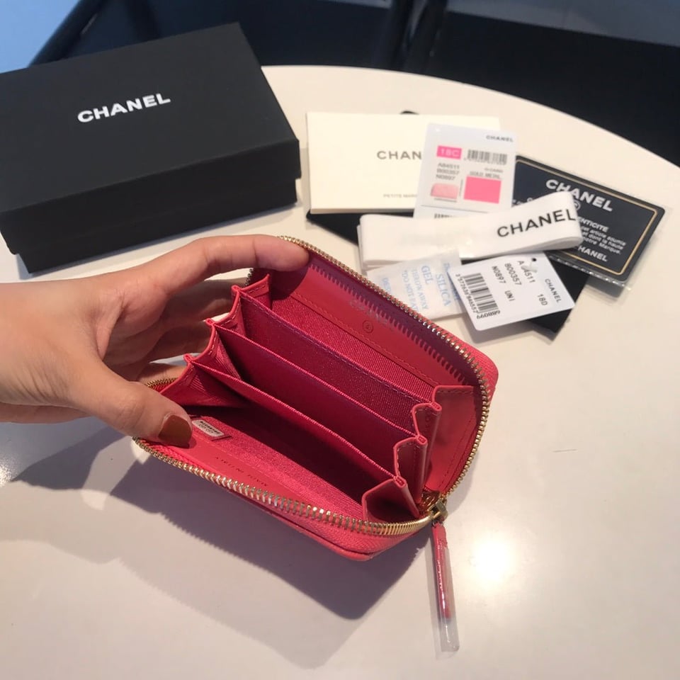 Chanel Zipped Caviar Purse 11 Red Pink Calfskin Gold Icon view 4