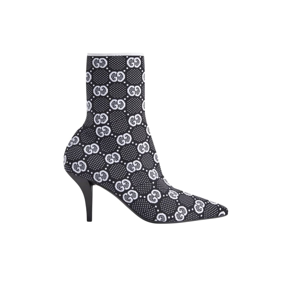 Gucci Gg 75Mm Knit Ankle Boots Black White Fabric 718378 Faaqp 1008 view 2