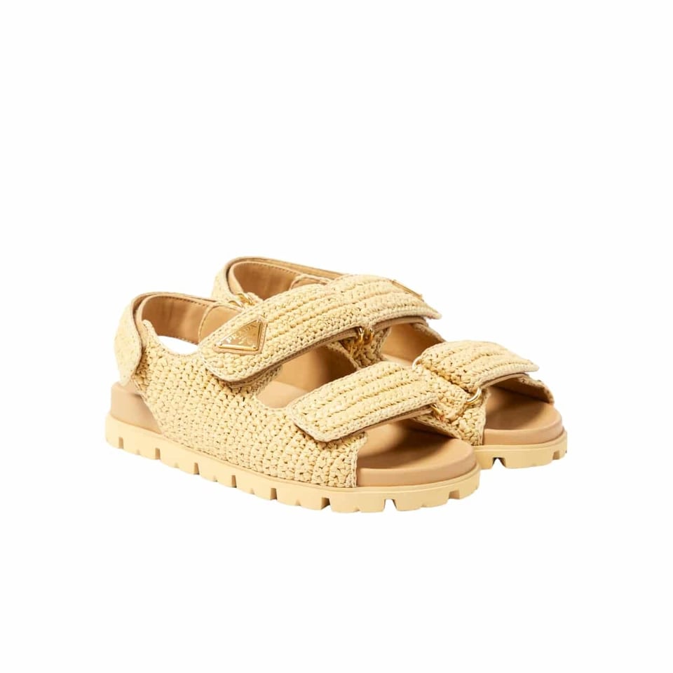 Prada Monolith Crochet Raffia Effect Sandals In Neutrals view 2