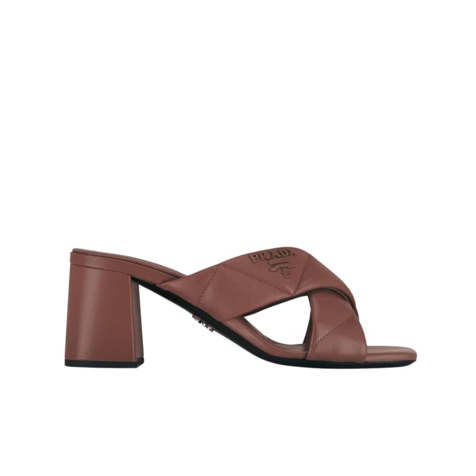 Prada Crossover Nappa Leather Sandals In Dark Brown view 2
