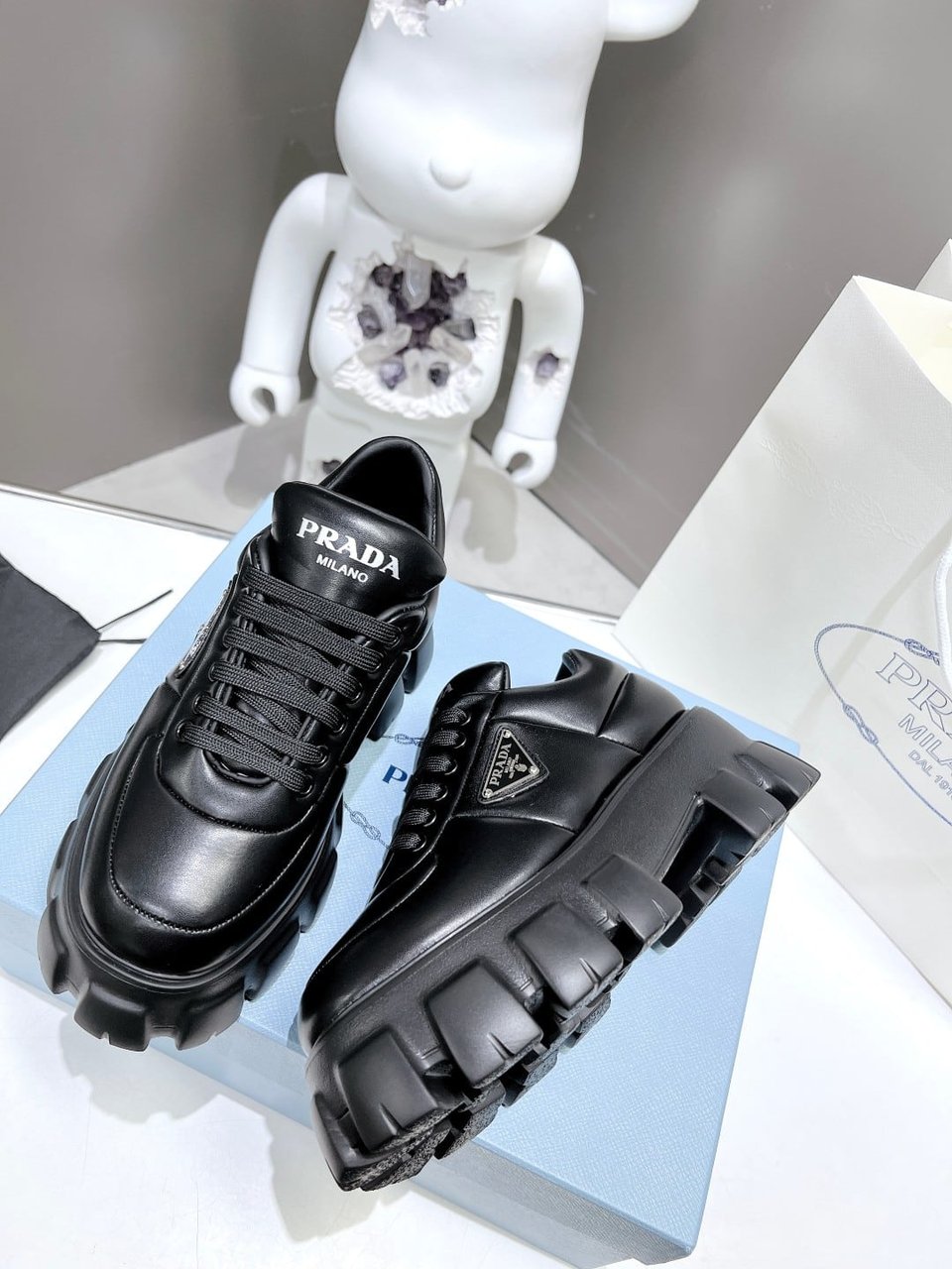Prada Soft Padded Nappa Leather Lace Up Shoes Black 1E119N 2Dl8 F0002 F 055 view 9
