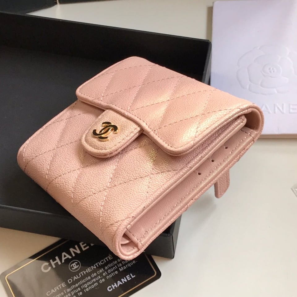 Chanel Flap Card Holder 11.5 Pale Pink Grained Calfskin Gold Icon view 7
