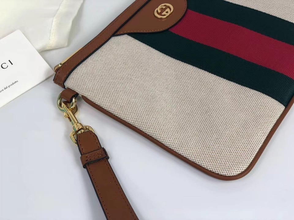 ucci Vintage Canvas Pouch Beige Green Red Stripe 11.5in/29cm For Men view 7