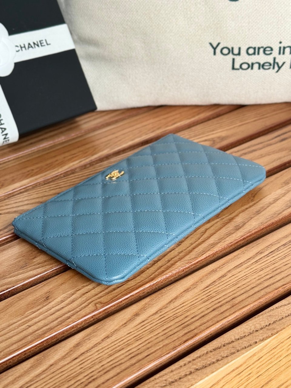 Chanel Zipped Wallet 20Cm Blue Quilted Caviar Gold Hardware view 3