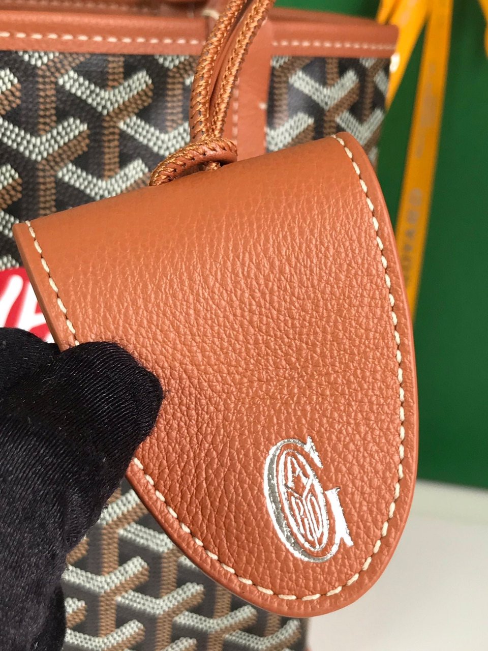 Goyard Anjou Mini Bag 20 Cm Tan Calfskin And Black Goyardine Canvas view 5
