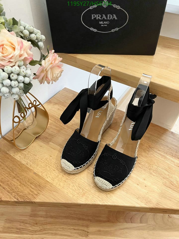 Prada Linen Espadrille Wedge Sandals Black view 3