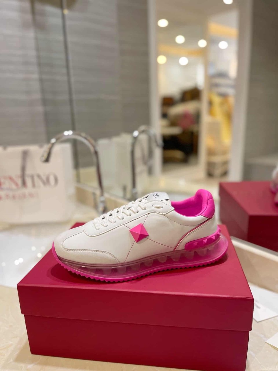 Valentino Garavani Stud Around Low Top Calfskin And Nappa Leather Sneaker Pink view 8