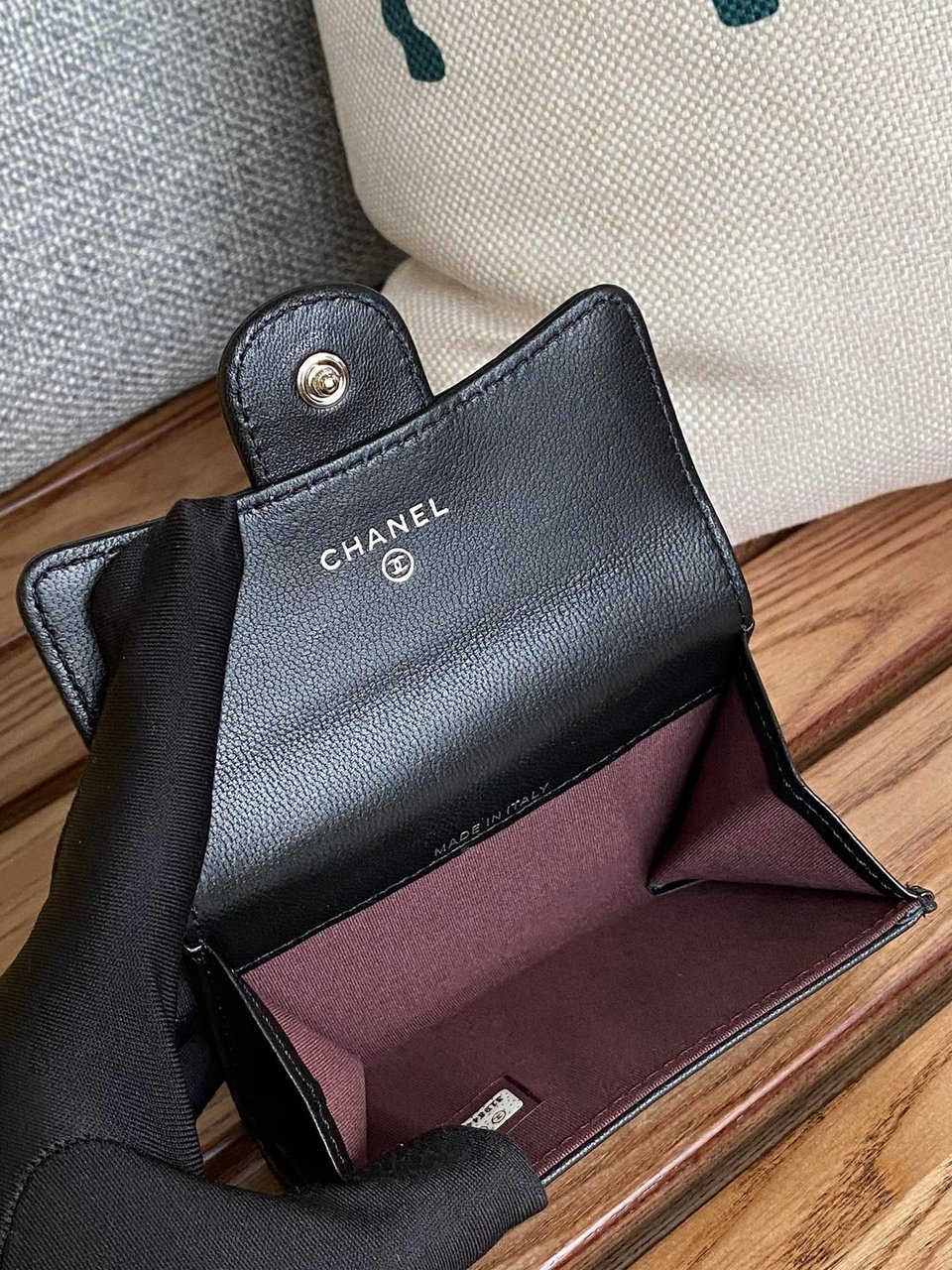 Chanel Small Wallet 11Cm Black Lambskin Silver Hardware view 3