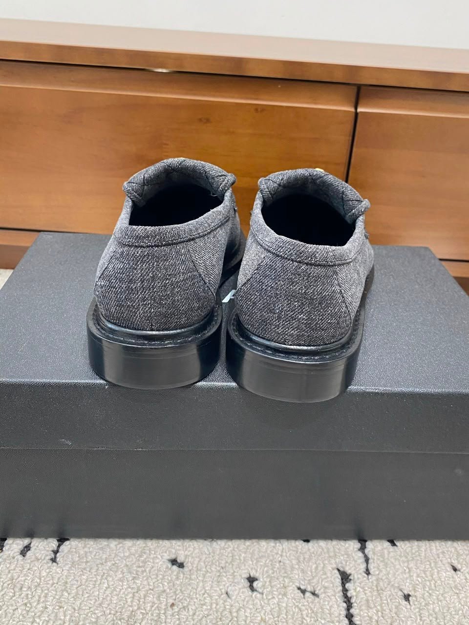 Chanel Quilted Fabric Loafers with CC Chain Logo Dark Grey G39834 view 11