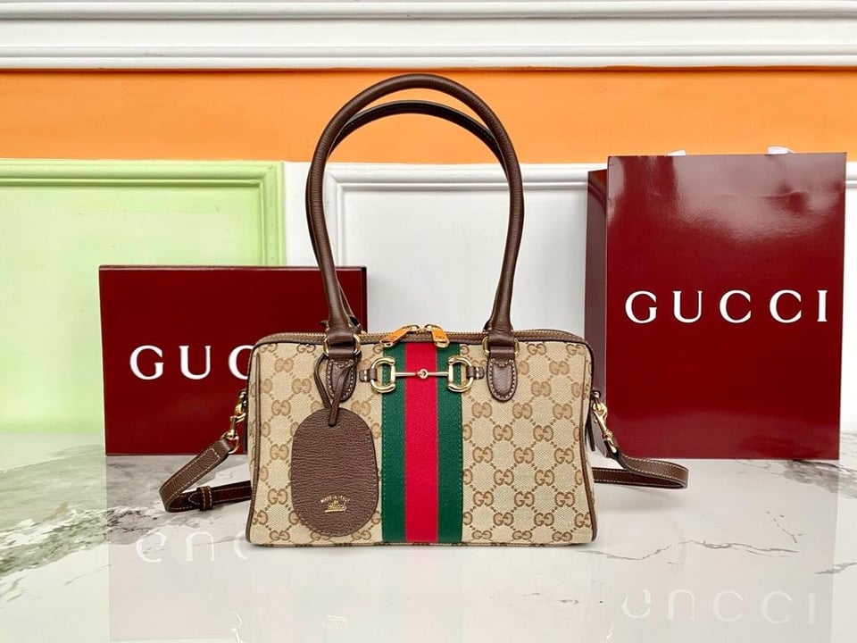 Gucci Borsetto Medium Boston Bag 28cm/11in Sand And Brown ‎866732 view 3