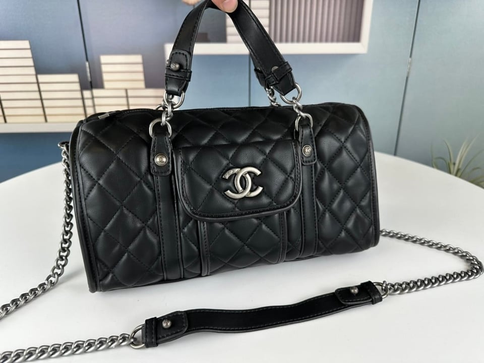 Chanel Casual Riviera Bowling Bag Quilted Calfskin Medium Black 32Cm/12.6in view 7