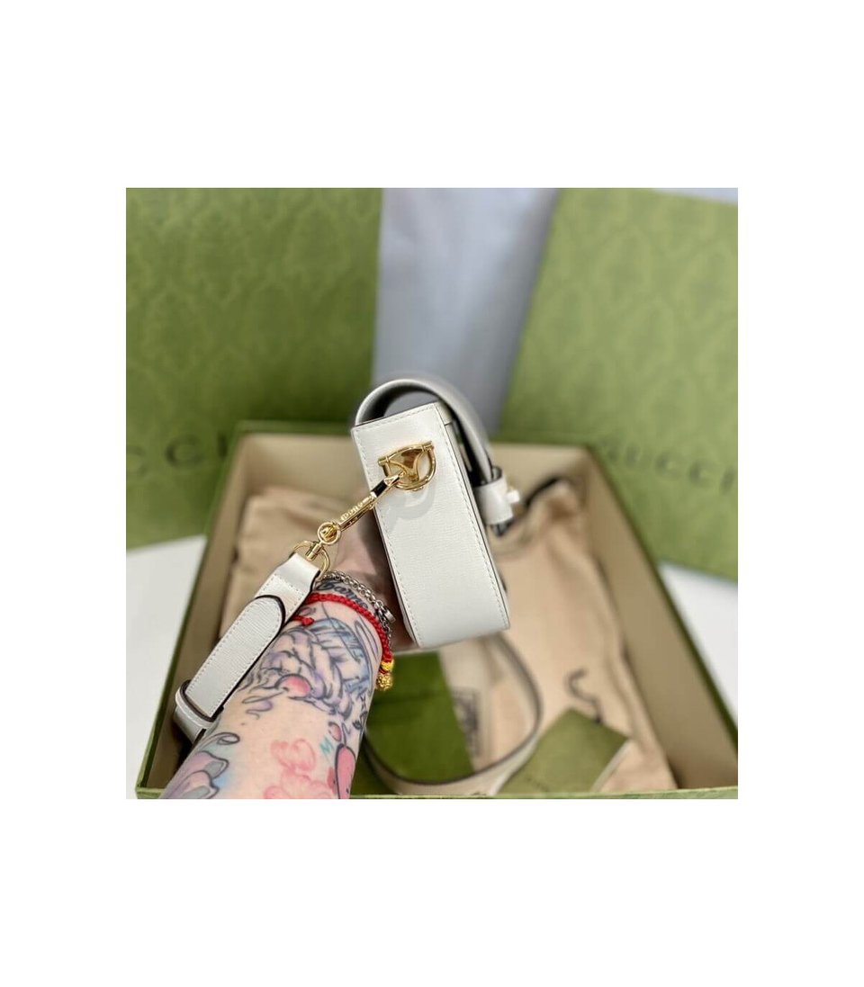 Gucci Horsebit 1955 Mini Bag in GG Supreme White 20.5cm view 8