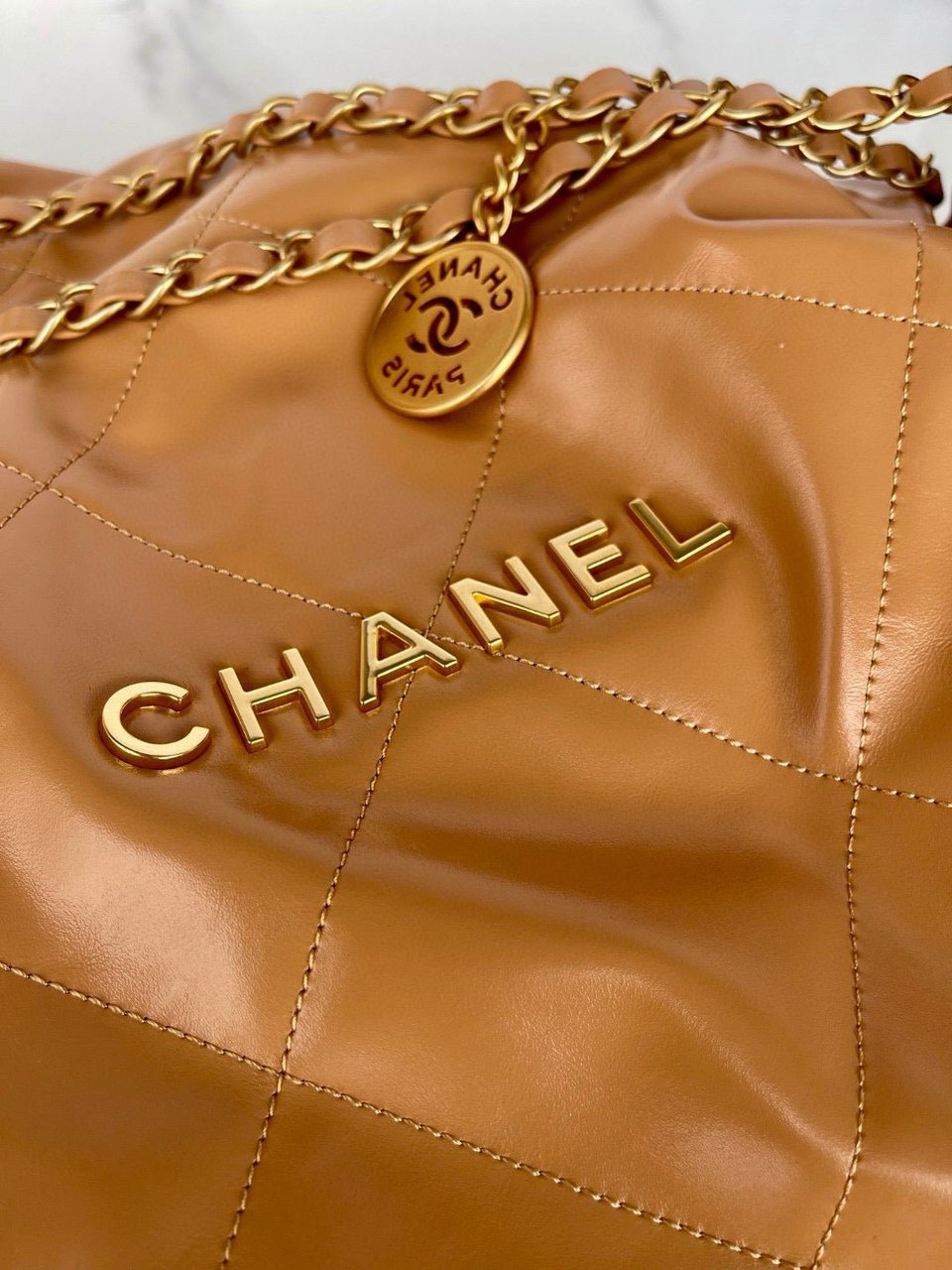 Chanel 22 Hobo Brown Calfskin Gold Hardware view 8