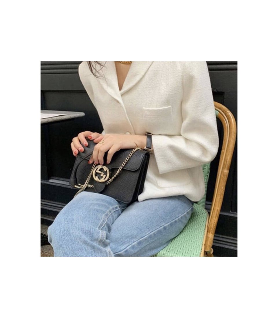 Gucci Interlocking G Chain Crossbody Black Leather 25cm view 7