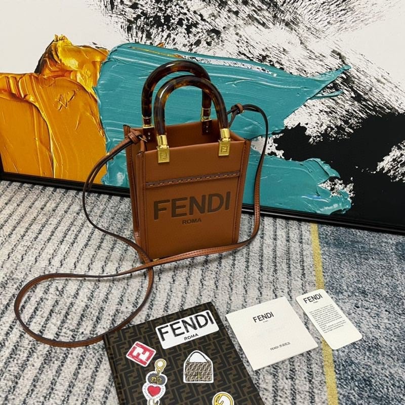 Fendi Mini Sunshine Shopper Leather Bag Brown 18Cm 8Bs051 view 6