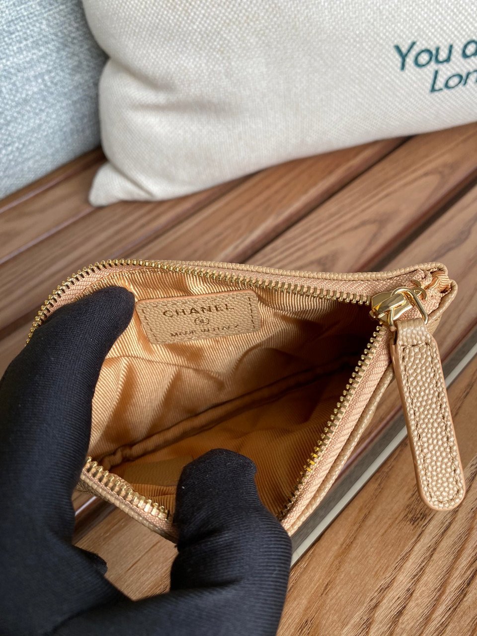 Chanel Zipped Wallet 15 Beige Caviar Gold Hardware view 3