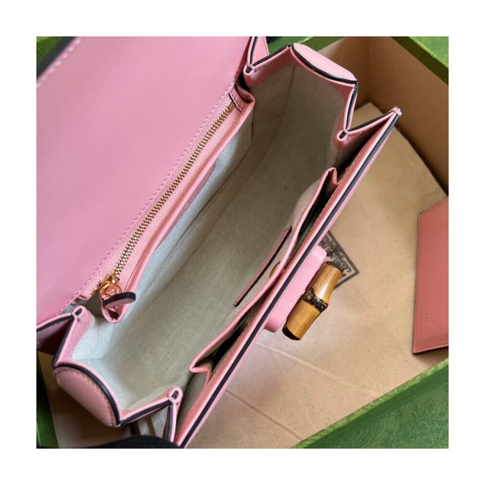 Gucci Small Top Handle Bag with Bamboo Pink view 8