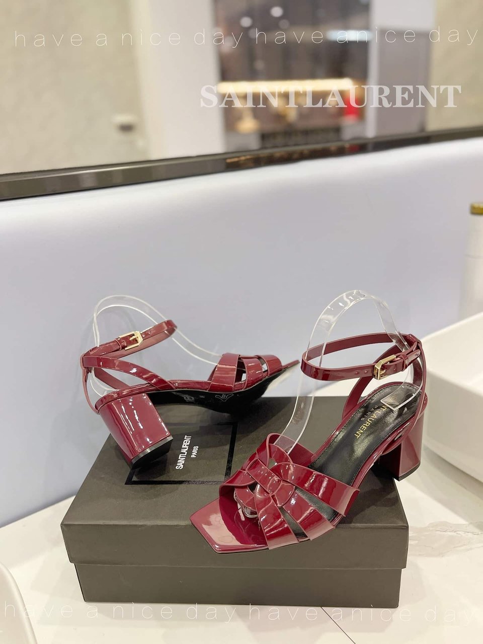 Saint Laurent Tribute Leather Sandals Burgundy view 8