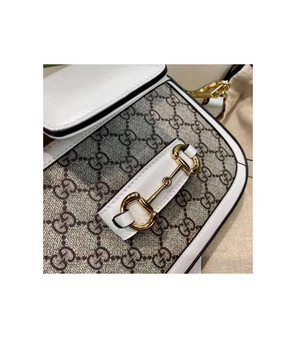 Gucci Horsebit 1955 Mini Bag in GG Supreme White 20.5cm view 9