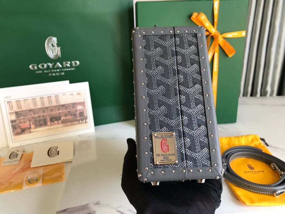 Goyard Grand Hôtel Trunk Bag 24.5cm Grey Black Goyardine Canvas And Calfskin view 3