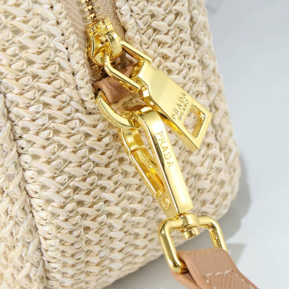 Prada Raffia Crochet Shoulder Bag Natural 20Cm view 8