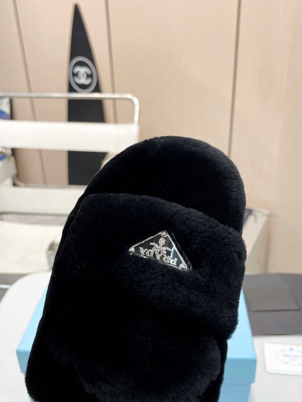 Prada Shearling Sabots Black view 3