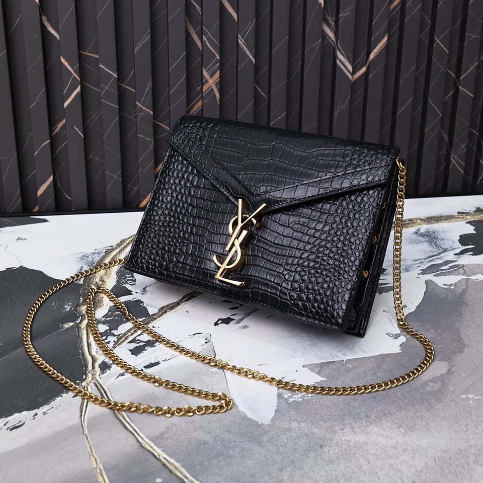 Saint Laurent Cassandra Shiny Leather Cross-Body Bag Black view 8