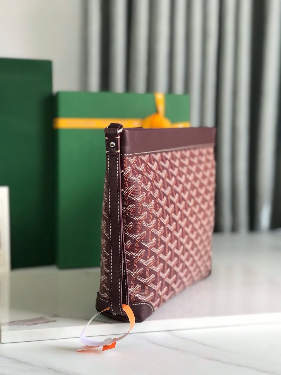 Goyard Conti Pouch 24 Cm Wine Red Lambskin And Goyardine Canvas view 8