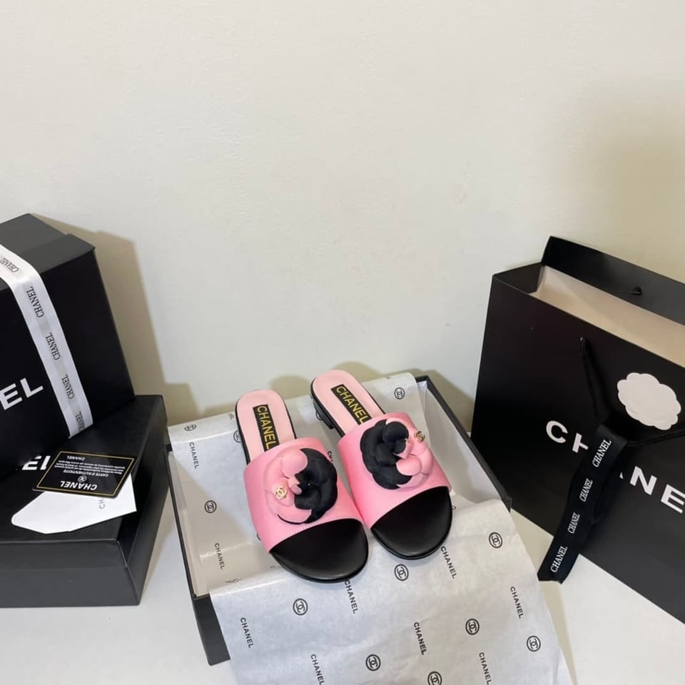 Chanel Camellia Slides Pink Black view 10