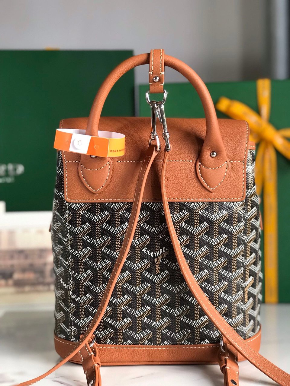 Goyard Alpin Mini Backpack 21 Cm Tan Lambskin And Black Goyardine Canvas view 6